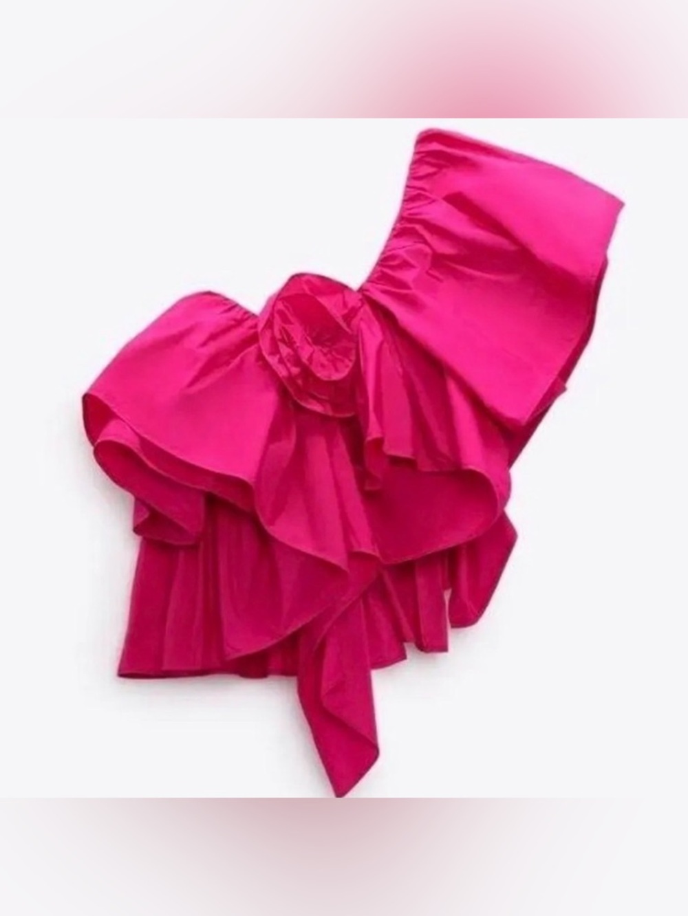 Zara Hot Pink Asymmetrical One-Shoulder Ruffle Top